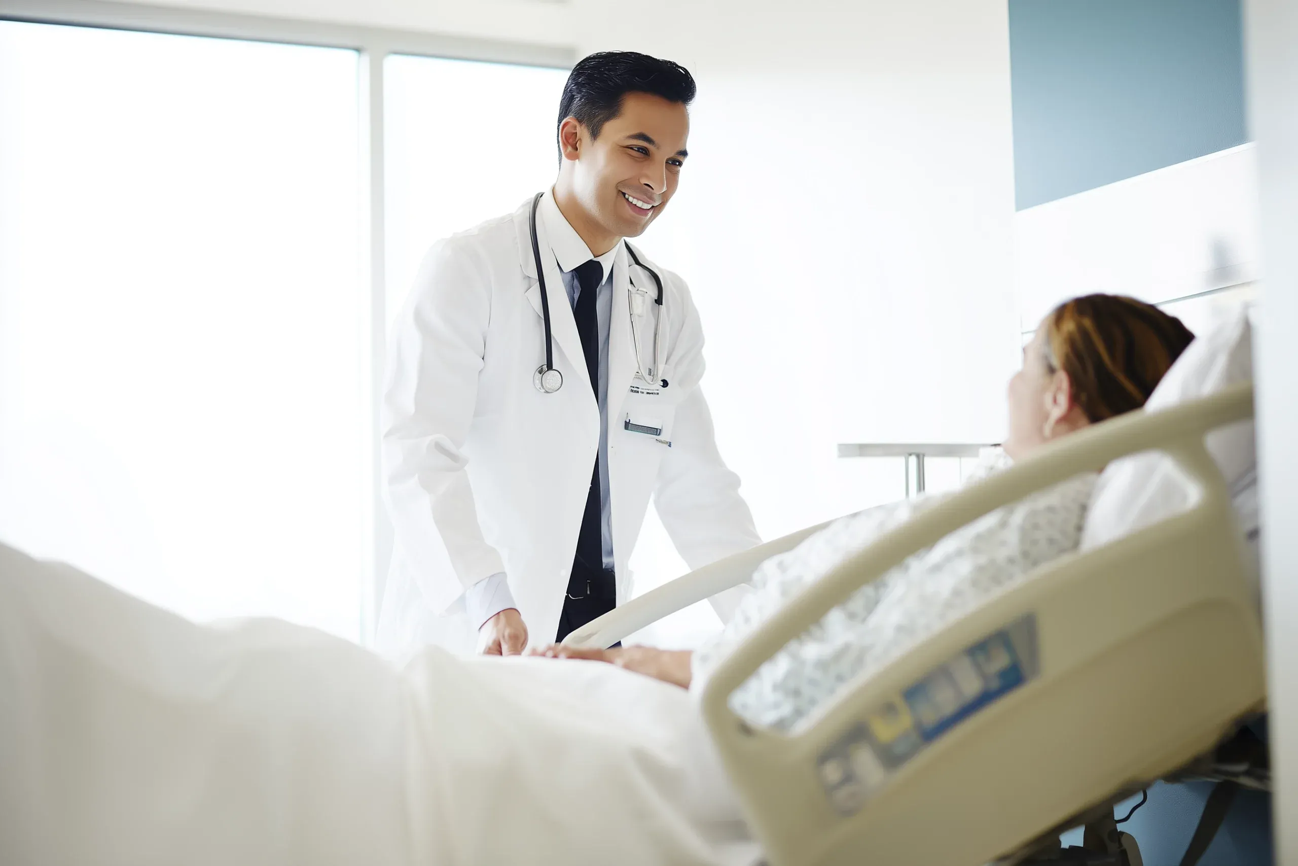 A physician smiling while talking with a patient at TruVida Health